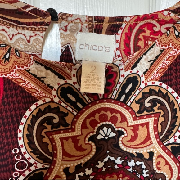 Chicos Top - Super Cute - Size 2  Burgundy Tan Black bell sleeves. - Picture 2 of 4